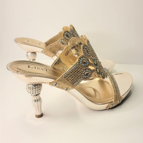 GOLD High Heels Crystal Embellished Heels Size 7 (size 38) - Picture 1 of 15